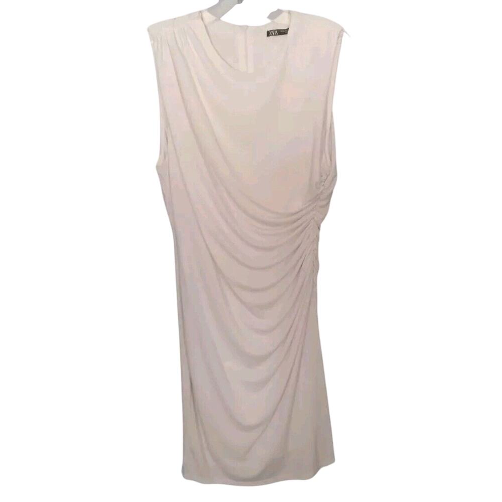 Zara Women's Ivory Side Ruched Bodycon Lined Midi Dress XL Capsule Career Sexy